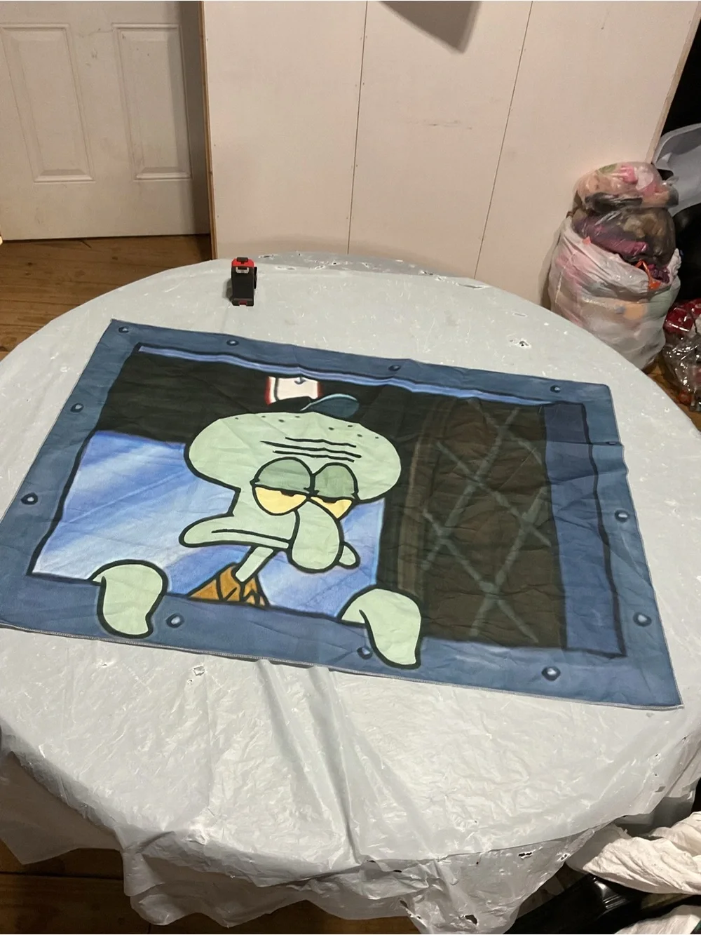 Squidward Graphic Throw Blanket - Blue Cartoon Design